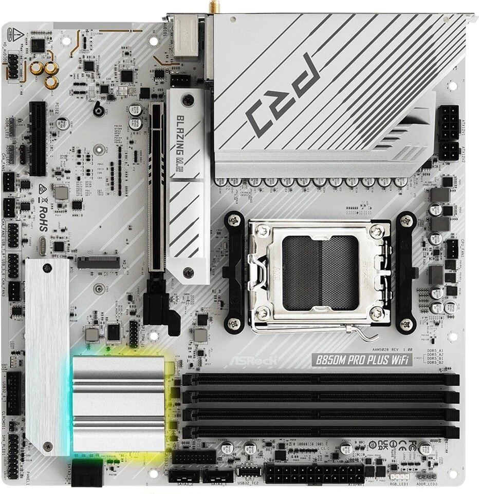 Материнская плата Asrock B850M Pro Plus WiFi Socket AM5 AMD B850 4xDDR5 mATX AC`97 8ch(7.1) 2.5Gg RAID+HDMI+DP