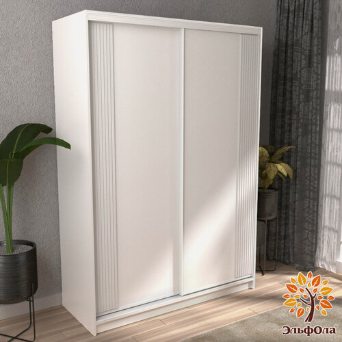 Изображение товара ЭльфОла Шкаф-купе "Вертикаль" 180х45х220 см, цвет белый/белый/накладка белая, для одежды, двухдверный