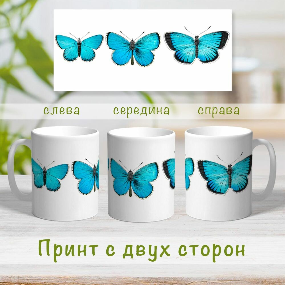Кружка керамическая Бабочки из иллюстраций бирюзовые