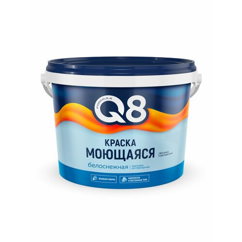 фото Краска воднодисперсионная, formula q8, акриловая, универсальная, моющаяся, влагостойкая, матовая, белоснежная, 2.7 кг