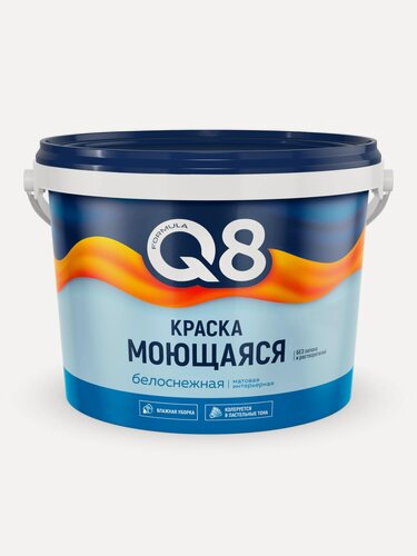 Изображение товара Краска воднодисперсионная, Formula Q8, акриловая, универсальная, моющаяся, влагостойкая, матовая, белоснежная, 2.7 кг