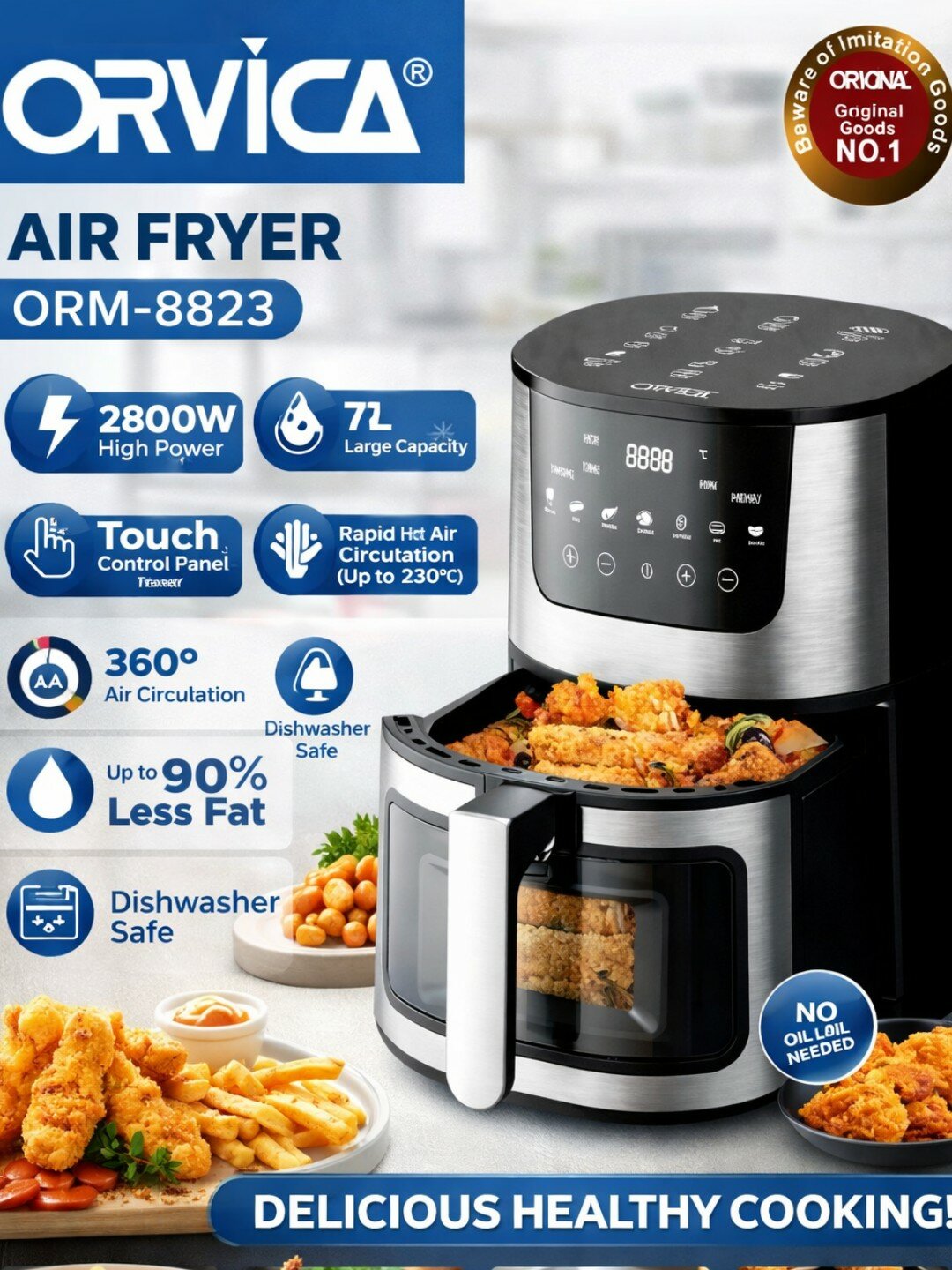 Электрическая фритюрница аэрогриль аэрогриль ORVICA Air Fryer 12 в 1 купить Ташкент оригинал