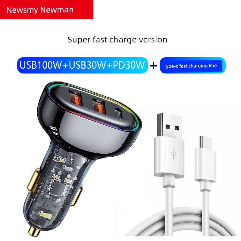 Автомобильное зарядное устройство с двойным USB и PD-портом, 100 Вт быстрой зарядки и кабелем Type-C 30 Вт PD