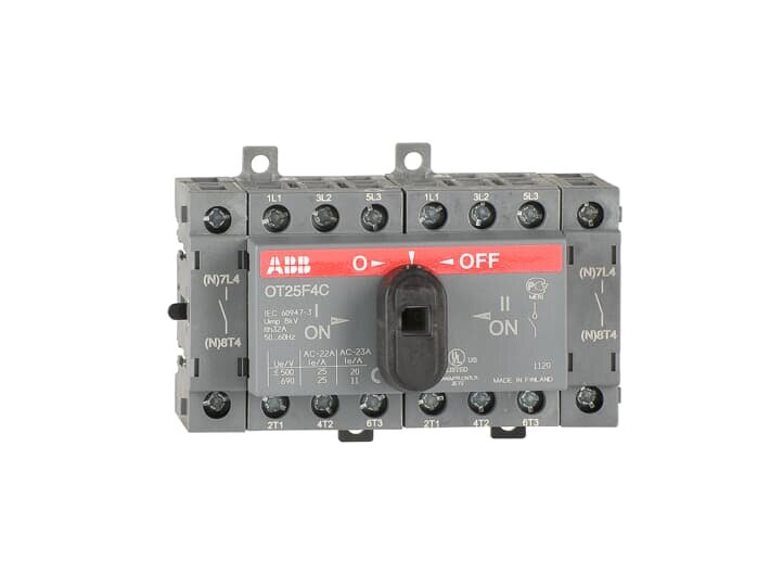 Рубильник реверсивный 4-полюсный ABB OT25F4C до 25А 1SCA104877R1001