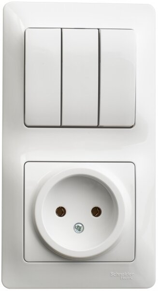 3 шт. Systeme Electric Glossa Белый Выключатель 3-клавишный и розетка