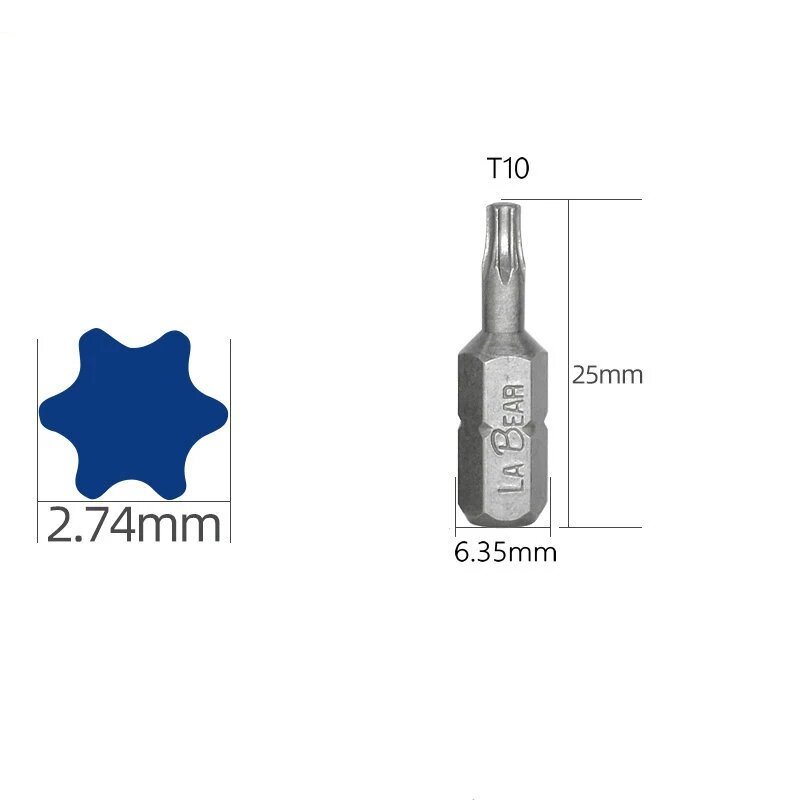 1 шт, магнитная шестигранная отвертка T5 T6 T7 T8 T9 T10 T15 T20 T25 T27 T30 T40 T45 L25 мм S2, T10-1Pc
