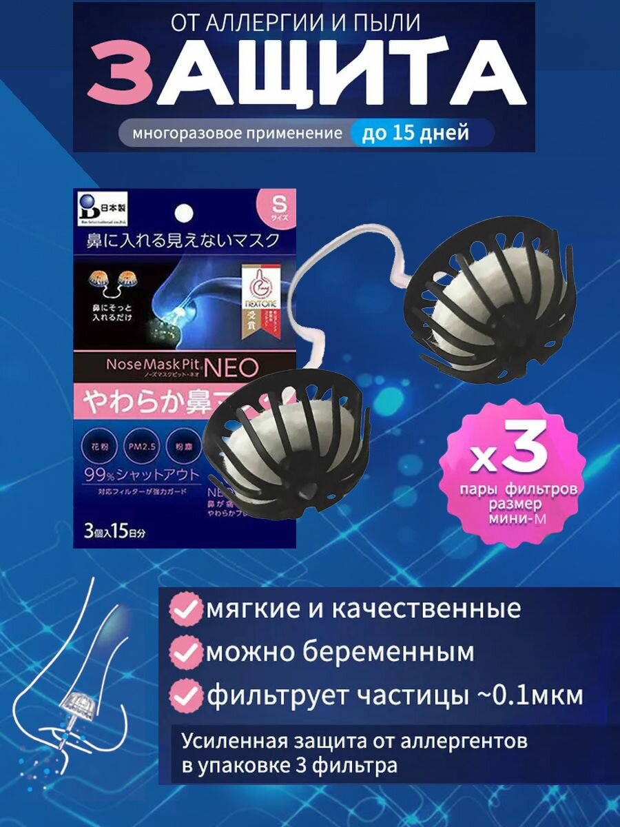 Фильтры для сухого носа Nose Mask Pit NEO размер M стандартный  3 шт в упаковкеv