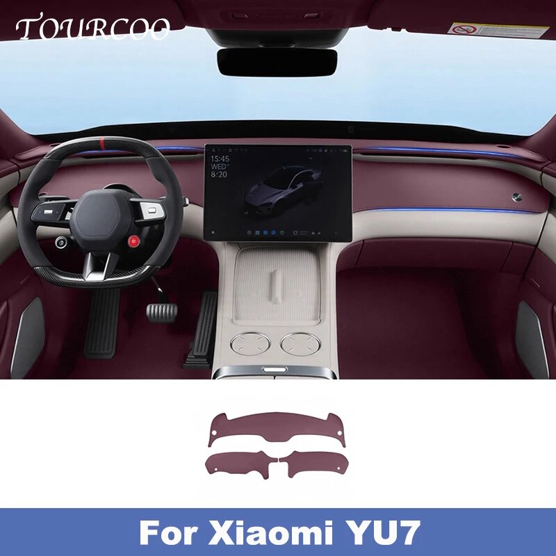 Картинки Для Xiaomi YU7 2025 2026, анти-УФ-защитный коврик для приборной панели, солнцезащитный коврик для центральной консоли, кожаные автомобильные аксессуары из наппа, black 2pcs