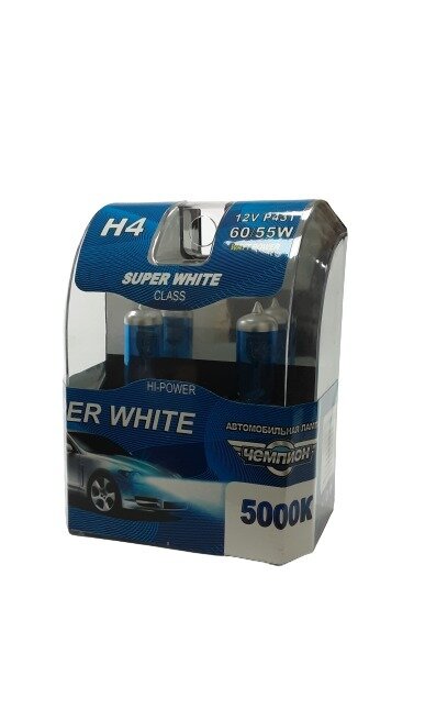Автомобильная лампа галогеновая, H4 12V60/55W 5000K Super White Чемпион H4SW5K