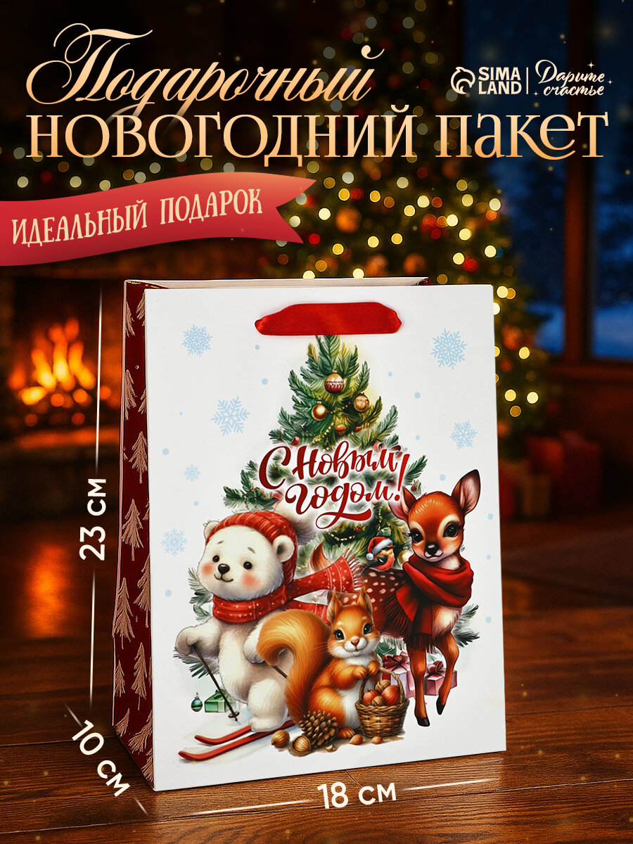 Пакет подарочный новогодний ламинированный «С Новым годом», MS 18×23×10 см