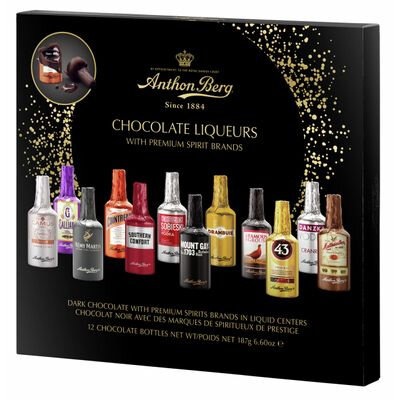 Anthon Berg 187г 12pcs шоколадные бутылочки с алкогольной начинкой
