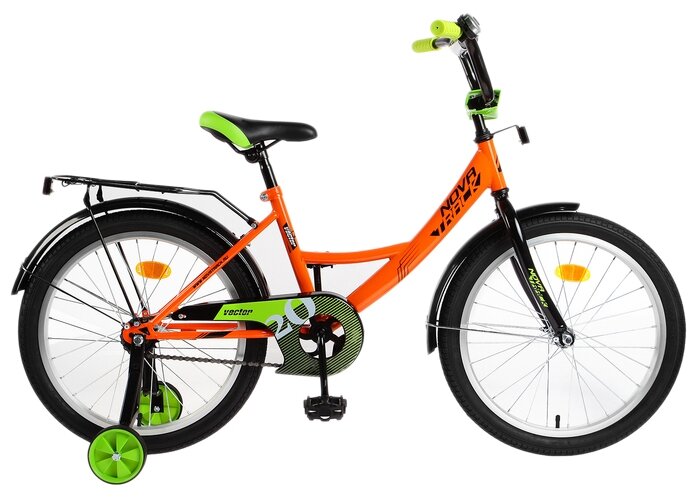 Велосипед NOVATRACK 20", VECTOR 2019, оранжевый, защита А-тип, тормоз нож., крылья и багажник чёрн.
