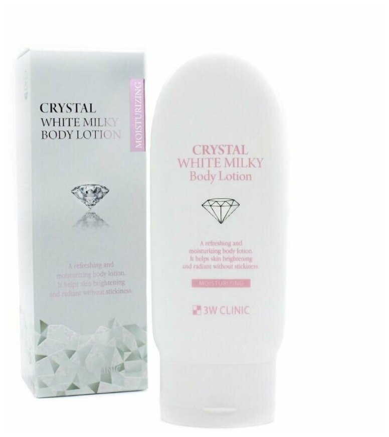 Лосьон для тела осветляющий с молочным протеином, Crystal White Milky Body Lotion, 3W Clinic, 8809563060603