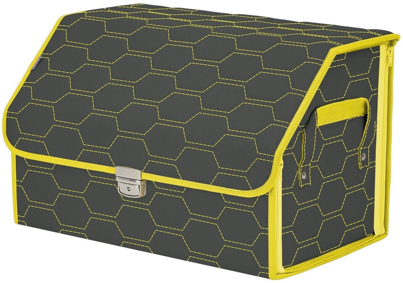 Органайзер-саквояж в багажник "Союз Премиум" (размер L). Цвет: серый с желтой прострочкой Соты.