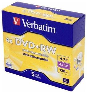 Диск DVD+RW Verbatim 4.7Gb 4x Jewel case (5шт) (43229)