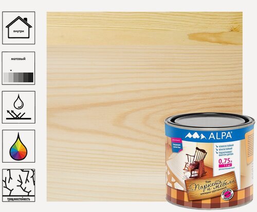 Изображение товара Лак Alpa для паркета и мебели, алкидно-уретановый, матовый, 0,75 л
