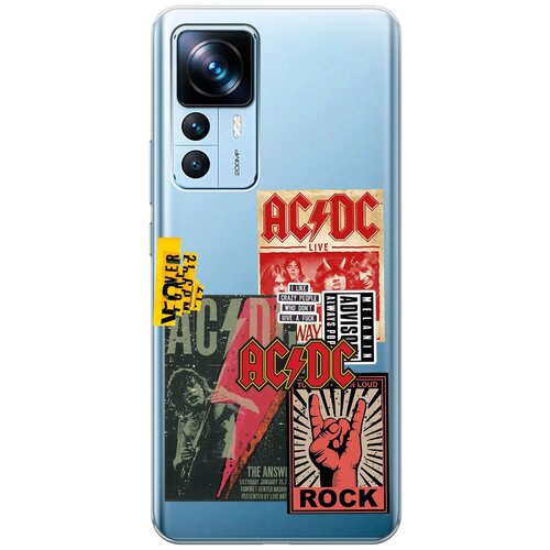 Силиконовый чехол с принтом AC/DC Stickers для Xiaomi 12T / 12T Pro / Сяоми 12Т / 12Т Про силиконовый чехол на xiaomi 12t pro сяоми 12т про волна в канагаве прозрачный