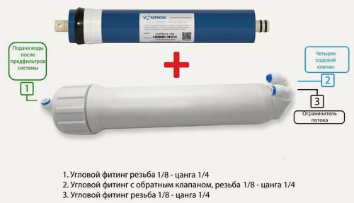 Изображение товара Корпус мембраны для обратного осмоса 1812 2012 с фитингами и мембраной Vontron ULP-2012-100