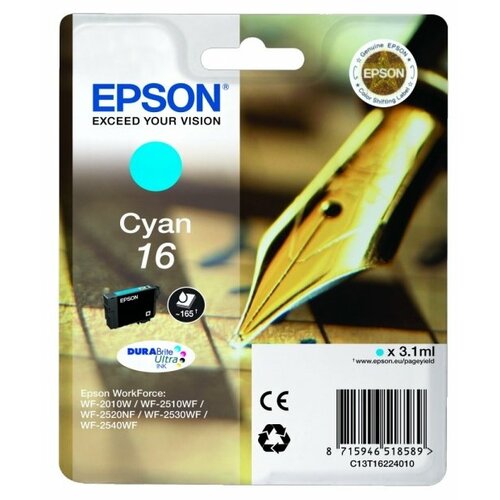 чернила для epson workforce wf 2530wf wf 2540wf wf 7015 stylus office bx935wd и др 100 мл краска для заправки струйного принтера голубой cyan Картридж Epson C13T16224010, 165 стр, голубой