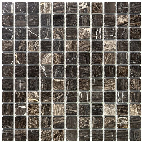 Мозаика из натурального мрамора Natural Mosaic 7M052-25P коричневый темный квадрат глянцевый