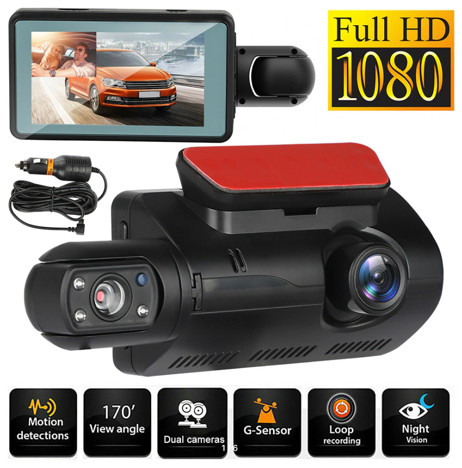 Автомобильный видеорегистратор Dual Lens / 2 камеры / Full HD 1080P / G-Sensor