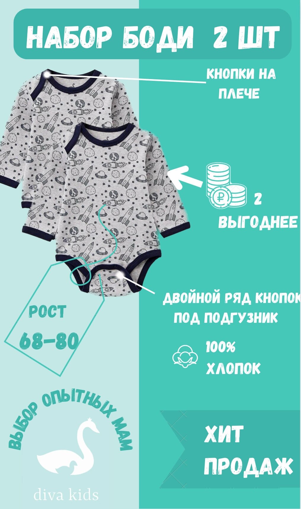 Боди Diva Kids, комплект из 2 шт.