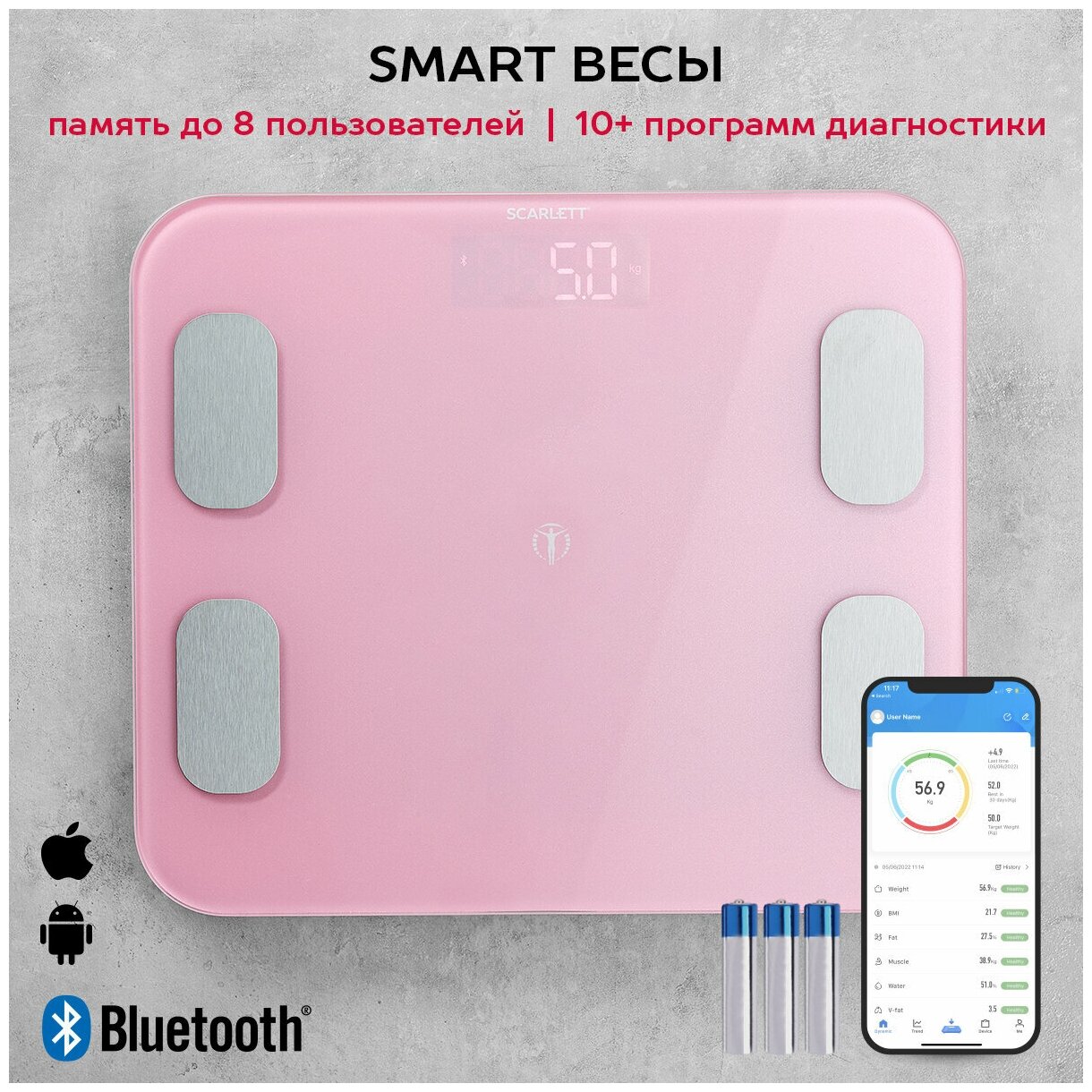 Напольные весы диагностические Scarlett с функцией bluetooth SC-BS33ED102 - фотография № 1