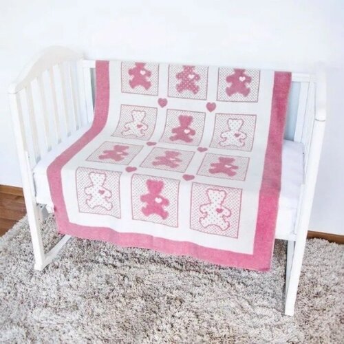 фото Байковое одеяло vladi, барни, бело-розовое, 100х140