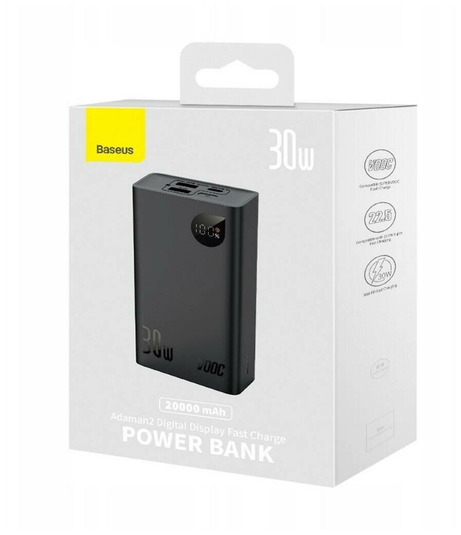 Цифровой дисплей Baseus Adaman2 Fast Charge Power Bank 20000 мАч 30 Вт/ Черный