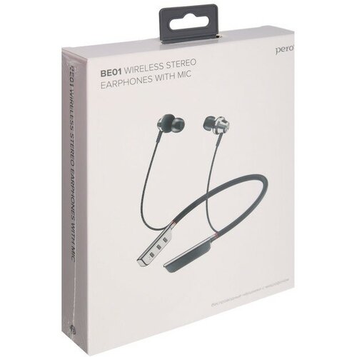 Наушники PERO BE01 беспроводные BT 50 микрофон 250 мАч до 30 часов серебристые 206800₽