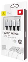 Кабель Baseus Rapid Series 3-in-1 USB - Lightning/microUSB/USB Type-C (CAMLT) 1.2 м черный/серебрист