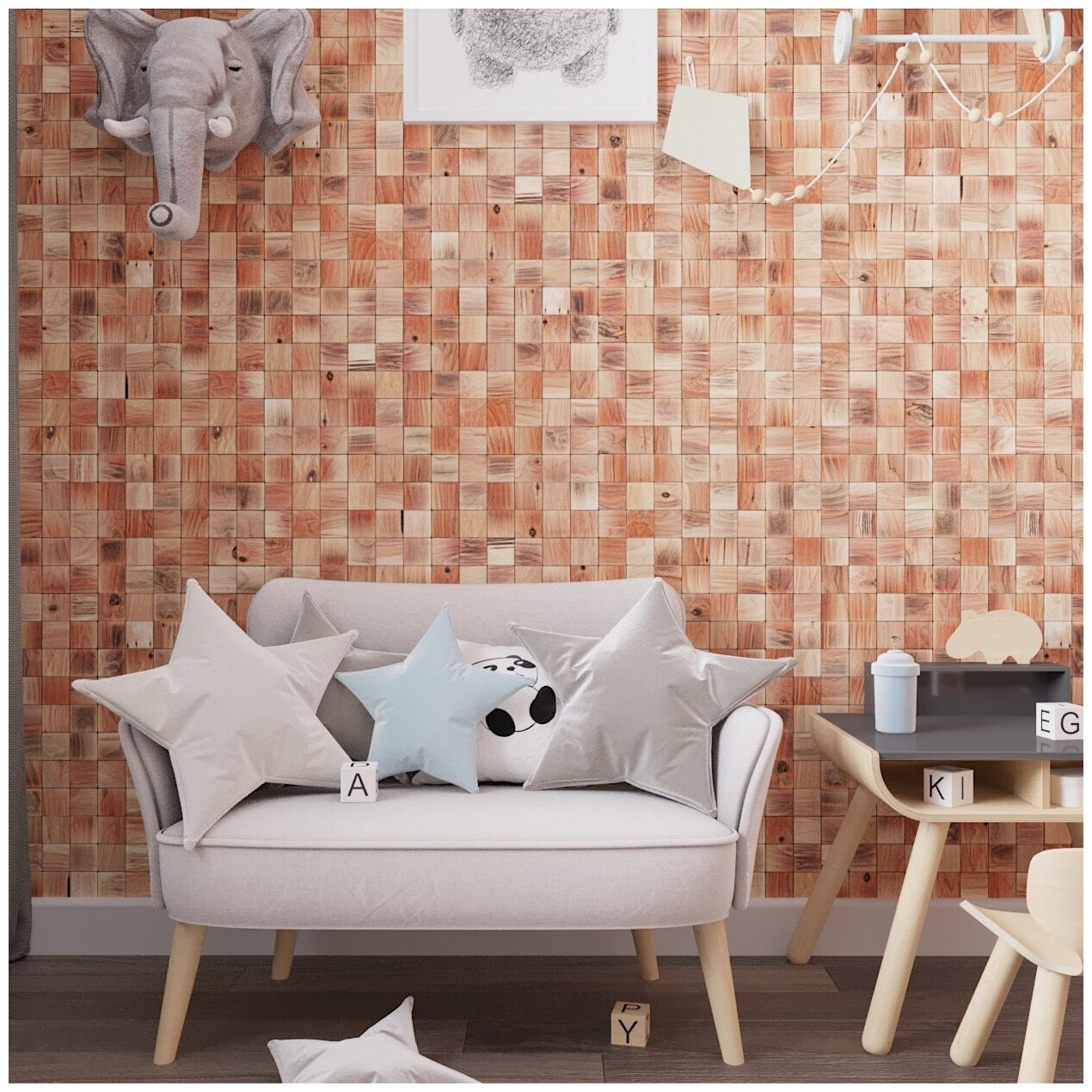 фото Лиддл 50x50. 1 Настенная плитка из дерева на самоклейке