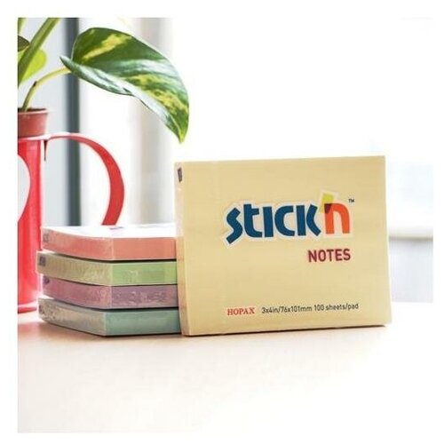 Блок самоклеящийся "Stick`n", цвет: пастель розовый, 76x101 мм, 100 листов, арт. 21151