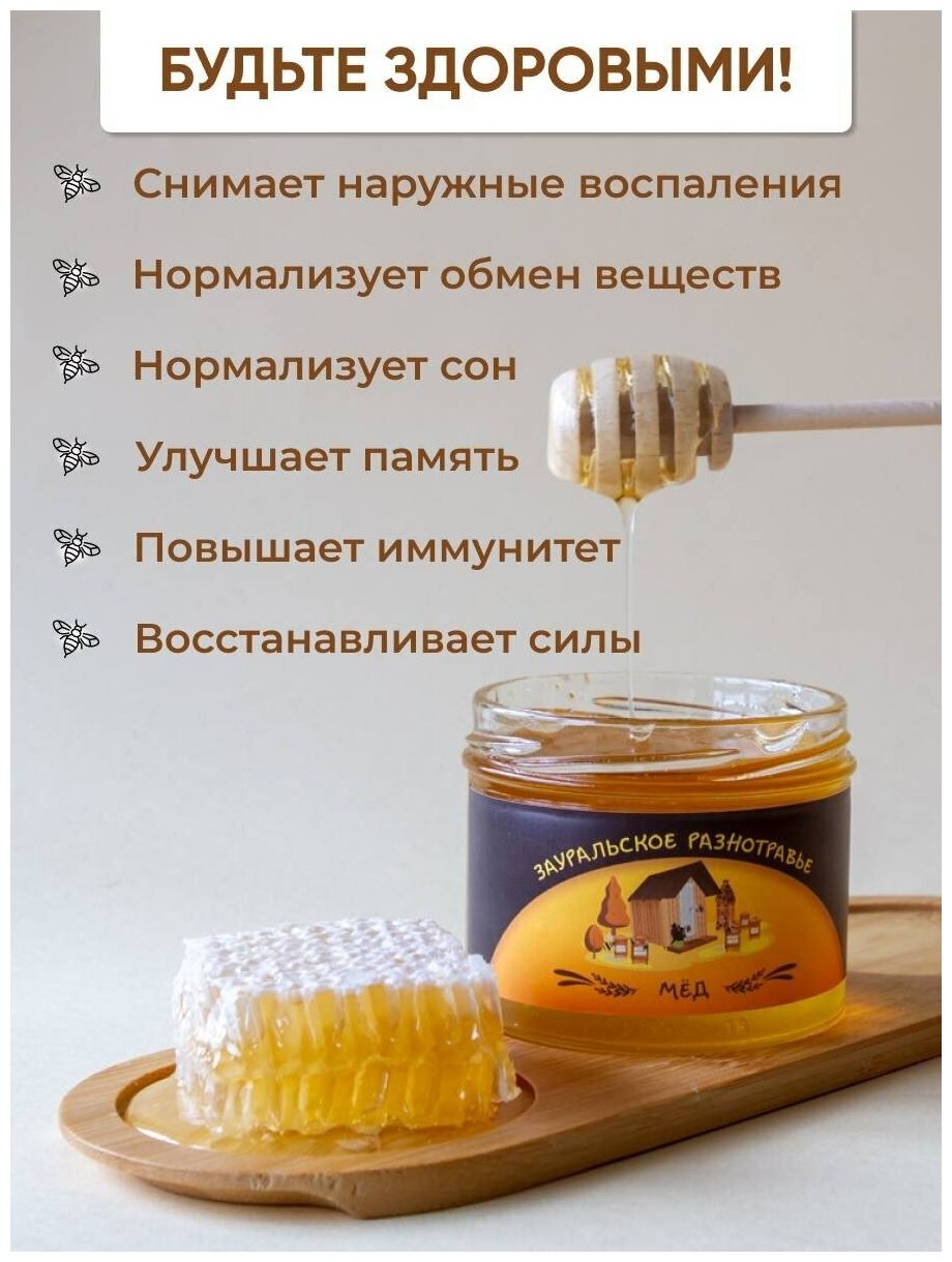 Мед натуральный Зауральское разнотравье 300г - фотография № 3
