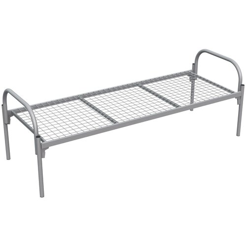 Кровать металлическая одноярусная, односпальная, усиленная, прочная, с мелкой ячейкой, серая