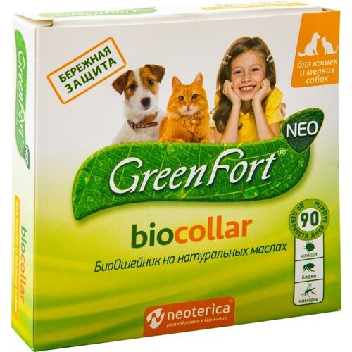 Биоошейник для кошек и мелких собак GreenFort NEO BioCollar 40см имунозал neo для кошек и мелких собак 6 таб