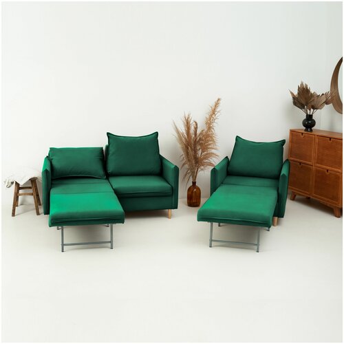 Комплект мягкой мебели Диван и кресло раскладной со спальным местом Birch механизм юниор, материал велюр, графит