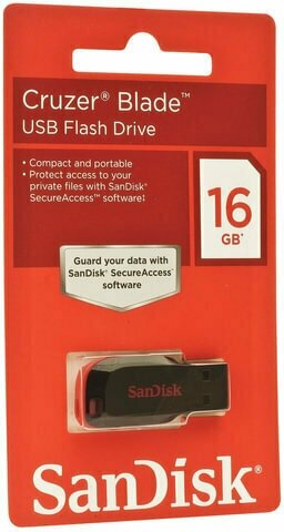 Флеш-диск 16 GB, SANDISK Cruzer Blade, USB 2.0, черный