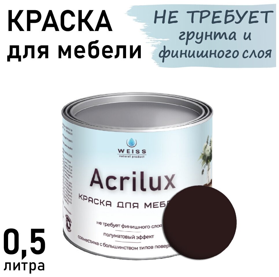 Краска Acrilux для мебели 0,5л RAL 8017, для кухонных фасадов, для декора, для творчества, моющаяся. без запаха