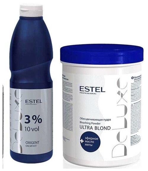 ESTEL Пудра для обесцвечивания волос De Luxe Ultra Blond, 750 г + оксигент De Luxe 3%, 1000 мл.