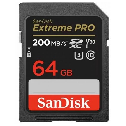 устройство чтения записи флеш карт sandisk extreme pro черный Карта памяти Sandisk Extreme Pro SDXC UHS-I U3 V30 64Gb (200/90 MB/s)
