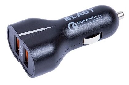Автомобильное зарядное устройство BLAST BCA-023 QC, 2 USB, 3.1 А, быстрая зарядка, черное
