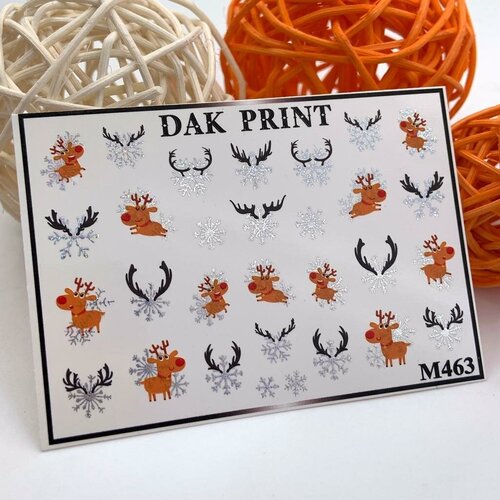 Металлизированные cлайдеры для маникюра (водные наклейки) для дизайна ногтей Новогодний олень и снежинки