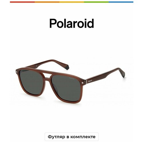 солнцезащитные очки polaroid прямоугольные поляризационные черный Солнцезащитные очки Polaroid Polaroid PLD 2118/S/X 09Q M9 PLD 2118/S/X 09Q M9, коричневый, бордовый