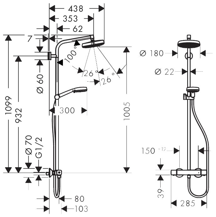 Система душевая Hansgrohe 160 1jet 27264400 - фото №2