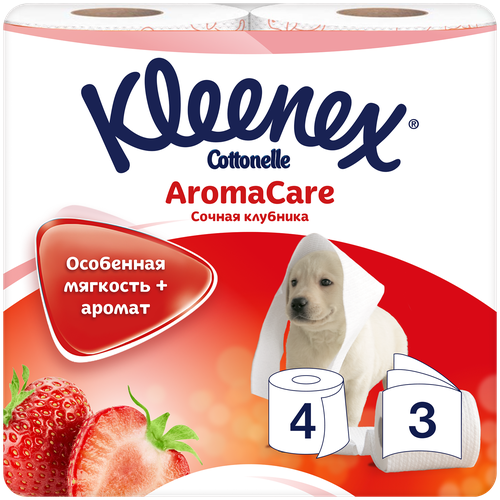 Туалетная бумага Kleenex Aromа Care Сочная клубника белая трёхслойная 4 рул., белый, клубника kleenex туалетная бумага сочная клубника 3 сл 8 рул 1 уп