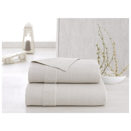 фото Полотенца 2x сторонние вафля-махра микрокотон truva karna (бежевый), полотенце 70x140