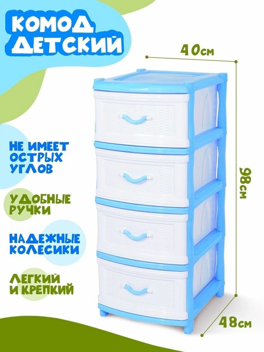 Комод elfplast "Классика" 4-х секционный (голубой, плетенка) 068