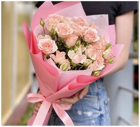 Букет из 5 веток кустовой розы розового цвета 50 см