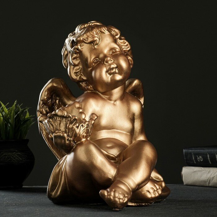 Подсвечник "Ангел сидя в руке" 26х21х30 см бронза, для свечи d=6 см - фотография № 2